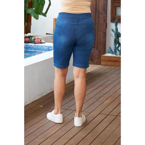 RMG Plus Size Women's <b>Elastic</b> <b>Waist</b> Blue Denim Shorts - Comfortable Woven Cotton Blend <b>Jean</b> Shorts for Summer Casual Wear - Product Image 4