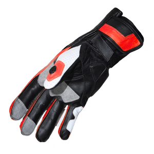 Biker Genuine Leather Full-Finger Gauntlet Gloves Red White Unisex Motorbike Auto Racing Wear Printed Breathable Touchscreen - Product Image 3