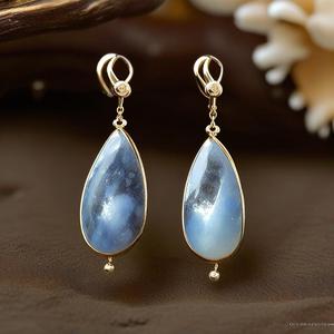 Boucles d'oreilles en argent sterling 925 plaqué or 18 carats Accessoire de mode en pierre précieuse de labradorite naturelle pour femmes et filles - Product Image 5