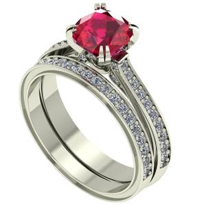 แหวนทองคำ14 K ประดับเพชรสีแดงประดับด้วยเม็ดเพชรรูปทรงเบาะ - Product Image 4