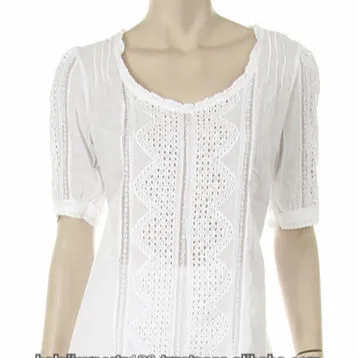 100% Cotton White Fancy Lace Top For Women Cotton Lace Short Sleeve Cotton Linen Top Casual Vintage Embroidery Work Top