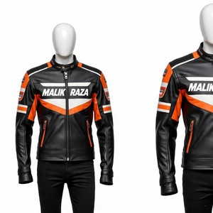 Blouson de moto en cuir professionnel, évents de ventilation, épaulettes rembourrées, cuir pleine fleur, qualité d'exportation - Product Image 2