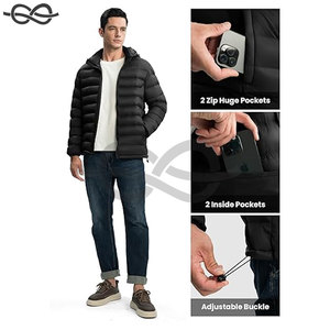 Veste matelassée légère pour hommes Manteau d'hiver décontracté à capuche résistant à l'eau avec capuche isolée pour le ski de voyage - Product Image 3