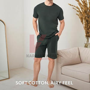 Mens <b>Summer</b> <b>Pajama</b> Set Short Sleeve Cotton Sleepwear Men Soft Lightweight Lounge Set Pockets Breathable Nightwear Warm <b>Weather</b> - Product Image 2