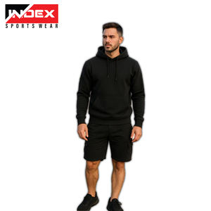 Venta al por mayor de chándal personalizados en blanco Unisex Jogging Wear de dos piezas Sudadera con capucha Pantalones cortos Conjunto de chándal para hombre con logotipos personalizados - Product Image 5