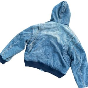 Customizable <b>Men</b> Oversize Heavyweight Cotton Autumn Thick Warm Single Button Stand Quick Dry Breathable <b>Denim</b> Hood <b>Jacket</b> High - Product Image 3