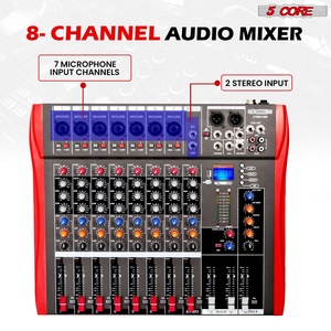 5 Core Audio Mixer 8 Channel DJ Equipment with <b>Bluetooth</b> <b>USB</b> Sound Board Console - Product Image 2