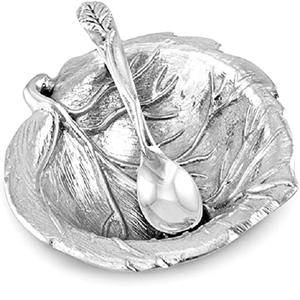 Cuenco de aluminio hecho a mano personalizado con cuchara de diseño de hojas, tazón decorativo para servir sopa y cocina - Product Image 1