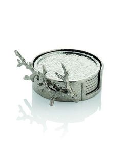 Luxury Hammered Metal <b>Coaster</b> <b>Set</b> <b>with</b> Flower Design | Decorative Silver <b>Coasters</b> <b>with</b> Floral <b>Holder</b> - Product Image 5