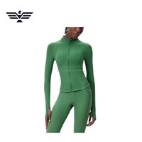 Conjunto Deportivo de 3 Piezas para Mujer, con Logotipo Frontal, Sin Costuras, con Cierre, de Spandex/Nylon, Transpirable, Elástico, Manga Larga, Corte Recortado