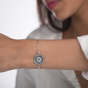 สร้อยข้อมือเงินแท้ 925 ประดับเพทายรูปตาปีศาจ ดีไซน์สวยงามสำหรับผู้ชายและผู้หญิง - Product Image 1