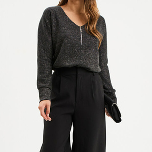 Pull moderne pour femme à épaules tombantes, décontracté, en tissu confortable, fermeture éclair sur le devant, coupe contemporaine, coupe ample, mode d'hiver, facile - Product Image 5