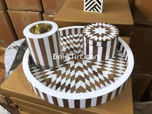 Juego de quemador Bakhoor con incrustaciones de hojas azules hechas a mano, bandeja redonda con cuenco de latón y caja de almacenamiento para una decoración elegante con fragancia para el hogar - Product Image 4