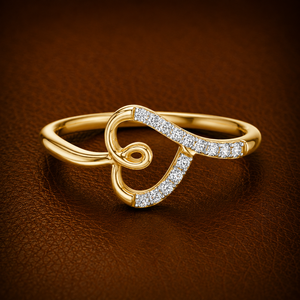 Bague Art Déco en Or Jaune 14K avec Diamant de Laboratoire Taille Ronde Brillante en Forme de Cœur Pavé DEF VVS, Fabricant Grossiste - Product Image 1