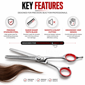 กรรไกรซอยผมมืออาชีพขนาด 6.7 นิ้ว สแตนเลสสตีล กรรไกรตัดแต่งทรงผมสำหรับช่างทำผม อุปกรณ์ตัดผมในร้านเสริมสวย ปรับระดับได้ด้วยสกรู OEM - Product Image 3