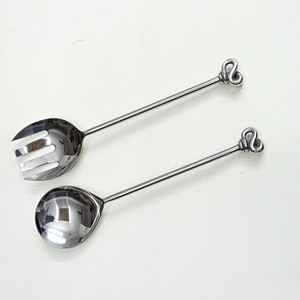 Ensemble de service à salade en acier inoxydable poli miroir à gros nœuds fait à la main Vaisselle Ensemble de service alimentaire décoratif - Product Image 1