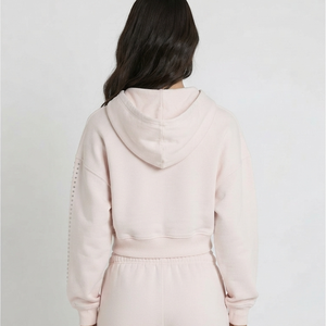 Proveedor OEM ODM, Sudadera con Capucha Corta para Mujer, Color Rosa Claro, Manga Larga, con Cierre, Logotipo Impreso en la Parte Delantera, Chaqueta Informal - Product Image 6