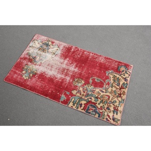 พรมตุรกีขนาด 2x3.3 ฟุต พรมวินเทจขนาดเล็ก พรมสีแดงน้ำเงินไล่เฉด - Product Image 1