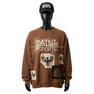 Sweat-shirt pour femme en coton, tissu tendance, panneaux de patchwork, logo brodé personnalisé, style streetwear, sweat-shirts respirants pour femme - Product Image 6