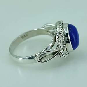 925 Sterling Silver Boho Style Handmade <b>Ring</b> with <b>Lapis</b> <b>Lazuli</b> Gemstone September Birthstone Jewelry for Gifts - Product Image 4