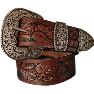 Ustom-cinturones de cuero tallado a mano, elegante cinturón occidental de herramientas con hebilla de diseño de 3 piezas - Product Image 1