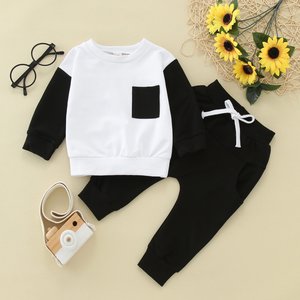 Latest Style <b>Black</b> and White Color Cotton Fleece Street Wear Long Sleeves Sweatshirts With Trouser - Product Image 5