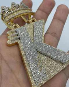จี้เพชรโมอิสซาไนต์สุดเท่ห์ สำหรับผู้ชายและผู้หญิง ทอง 14k สไตล์ฮิปฮอป รูปตัวอักษร 'K' สร้อยคอจี้อินเทรนด์ จี้ตัวอักษรสวยงาม และจี้สำหรับงานปาร์ตี้ - Product Image 1