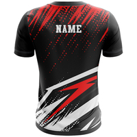 Kaos Gulat Sublimasi Custom Pria Hitam Merah Putih Nama Tim Logo Penyerap Keringat Atletis Lengan Pendek Semua Ukuran