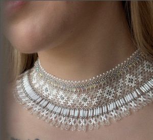 Trendy High Quality Unique Western Beaded <b>Scarf</b> Necklace, Fringe Beaded Bandana - Product Image 1