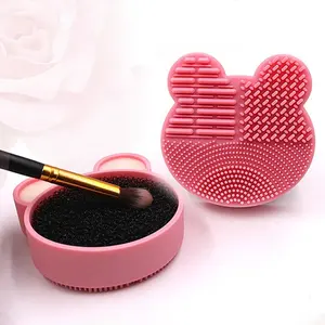 Gấu trang điểm bàn chải Cleaner Silicone Sponge mục đích kép Scrubber hộp rửa bàn chải Pad mỹ phẩm bàn chải làm sạch mat