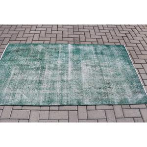 พรมวินเทจ, พรมตกแต่งขนาด 3.6x6.5 ฟุต พรมตุรกี, พรมขนสัตว์สีเขียวล้วน - Product Image 3