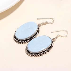 Pendientes de Plata de Ley 925 con Ágata Azul y Encaje, Joyería con Piedras Preciosas, Regalo para Mujer - Product Image 2