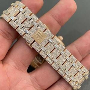 Montre de luxe en acier inoxydable plaqué or rose, sertie de moissanite, aspect diamant VVS, écologique, style hip-hop, montre-bracelet tendance - Product Image 4