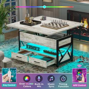 โต๊ะกาแฟโมเดิร์นสีขาว 4-in-1 แบบยกได้ พร้อมไฟ LED ลิ้นชักเก็บของ และระบบยกแก๊สปรับระดับได้ สำหรับห้องนั่งเล่นขนาดเล็ก - Product Image 2