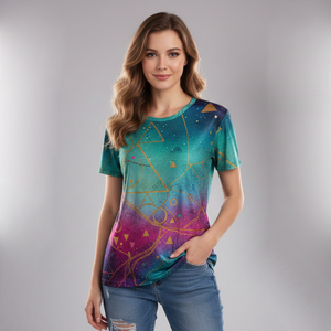เสื้อยืดแขนสั้นพิมพ์ลายดิจิตอลสำหรับผู้หญิง ทรงปกติ ลายพิมพ์สีรุ้ง สไตล์หวาน โพลีเอสเตอร์ เป็นมิตรกับสิ่งแวดล้อม ระบายอากาศได้ดี - Product Image 6