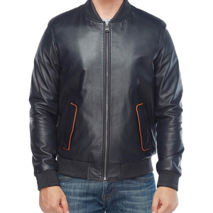Chaqueta de piel auténtica de oveja para hombre, Cazadora bomber azul - Product Image 6
