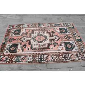 Turkish Vintage Rug, 4.3x6.6 ft Rug, <b>Brown</b> Pink Moroccan <b>Wool</b> Rug - Product Image 4