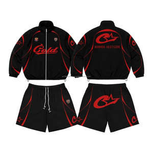 Custom Logo Reflective Patchwork <b>Zip</b> <b>up</b> <b>Jacket</b> Nylon Sports Shorts Sets Tracksuits Unisex for Men Windbreaker Short Sets - Product Image 5