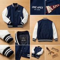 Maßgefertigte Marine-Weiße Lederjacke Vintage Bomber Letterman Streetwear Jacke OEM ODM Private Label Hersteller USA