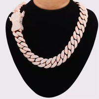 SHIVPATH Collier Chaîne Cubaine Moissanite de Qualité Supérieure pour Homme, Plaqué Or Rose 14 carats, Bijou de Corps Hip Hop Bling, Cadeau
