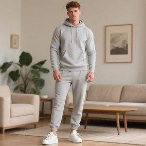 Ensemble de survêtement pour homme gris clair, 2 pièces, ensemble actif respirant, sweat-shirt en polaire léger et pantalon de jogging - Product Image 5