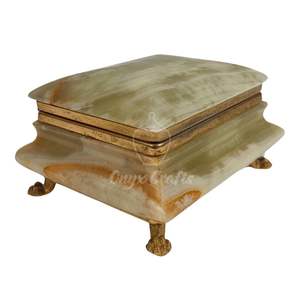 Brown Marble Onyx Handmade Jewellery <b>Box</b> with Brass <b>Hinges</b> Sustainable Materials Custom Engraving Elegant Home Decor Storage - Product Image 3