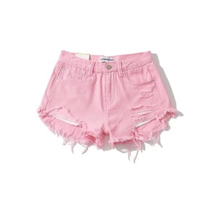 Vente en gros de shorts d'été personnalisés taille haute pour femmes avec strass, shorts décontractés en denim avec décoloration ample pour shorts quotidiens avec strass - Product Image 5
