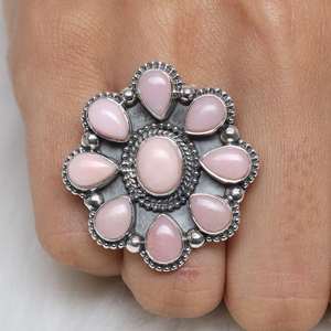 Bague en argent sterling 925 opale rose bague en pierre précieuse en forme de fleur traitée thermiquement cadeau d'anniversaire parfait pour les femmes et les filles - Product Image 5
