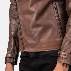 Chaqueta de cuero cortavientos con logotipo personalizado Chaquetas de moda de invierno para hombres Chaquetas de motorista de cuero de cordero real Unisex - Product Image 5
