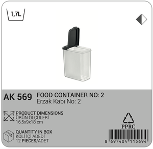 Recipiente de almacenamiento de alimentos de 1,7 L con tapa negra para organización de despensa Plástico Ideal para granos Pasta y cereales Sello hermético - Product Image 2