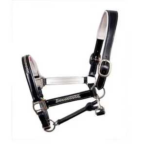 100% 本物品質のレザーアナトミックホースホルターファンシーステッチ & ステンレススチールバックルスリムスクエア上げアクセサリー - Product Image 1