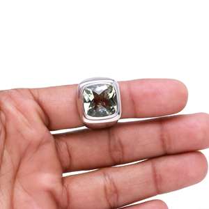 Élégant 925 solide bague en argent Sterling nouvelle forme de coussin avec améthyste pierre précieuse vert bijoux fins cadeau pour les mariages - Product Image 3