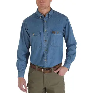 Camicia da lavoro a maniche lunghe in Twill da uomo Logger per uomo magliette vuote in cotone Logo ricamato camicie Casual semplici