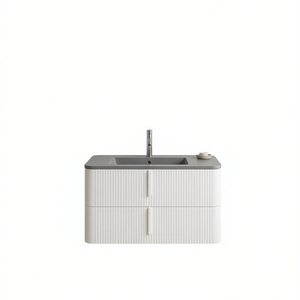 100cm Matt White Ribbed Wall-Hung Bathroom <b>Cabinet</b> with Havana <b>Grey</b> Resin Sink Bathroom Sets - Product Image 3